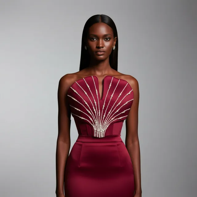 Crimson Beaded Shell Bustier