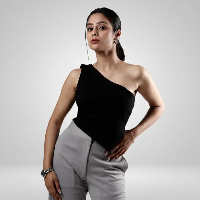 Noir Asymmetric Ribbed Top