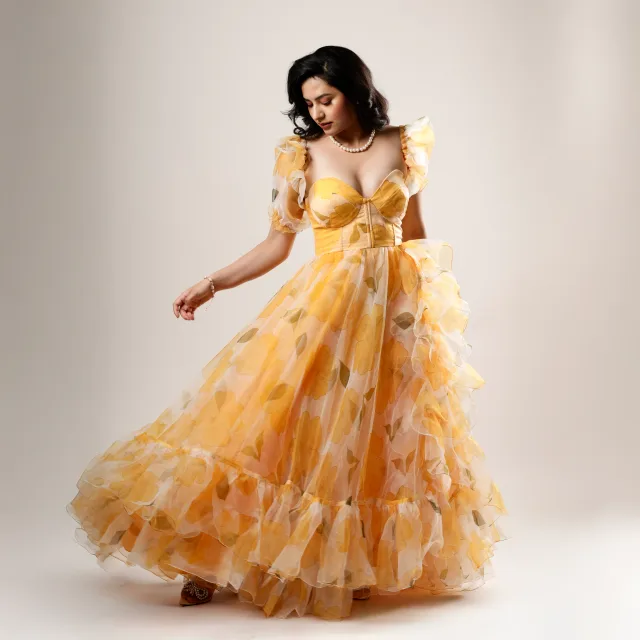 Sunlit Bloom Ruffled Gown