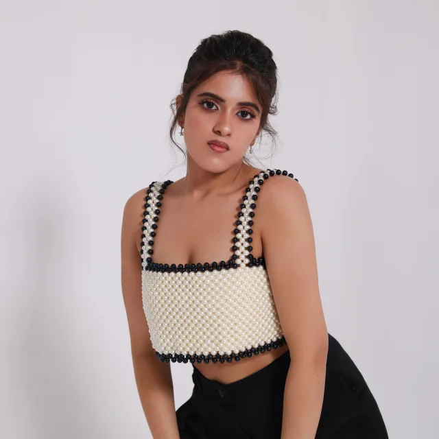 Monochrome Pearl Bustier Top