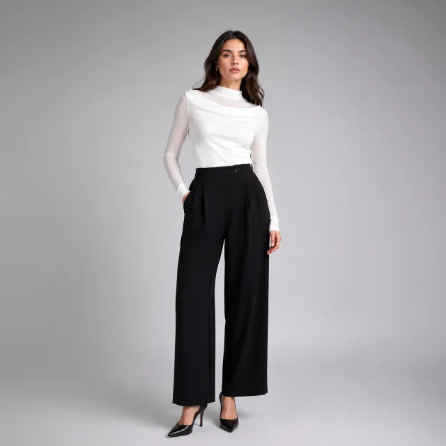 Noir Wide-Leg Tailored Trousers
