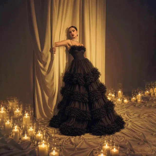 Noir Ruffled Tiered Gown
