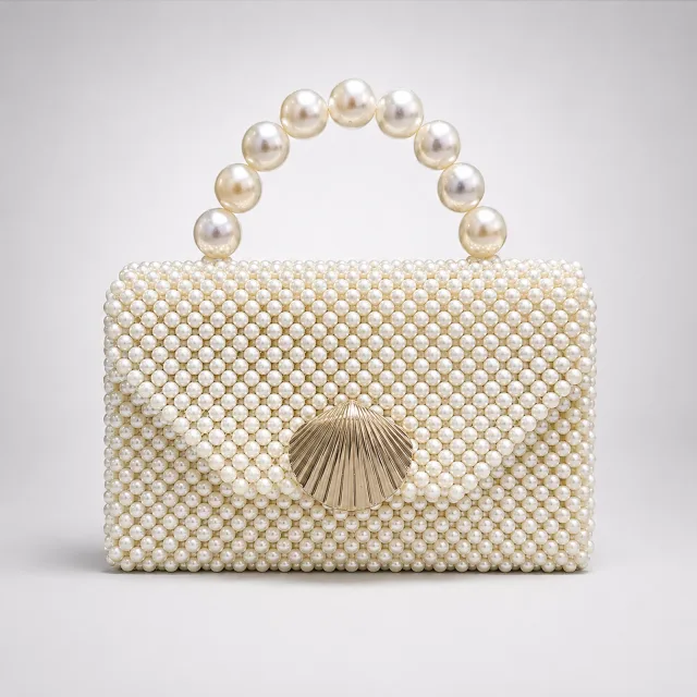 Ivory Pearl Beaded Shell Clutch
