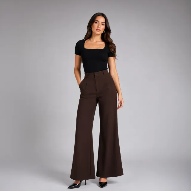 Chocolate Wide-Leg Tailored Trousers