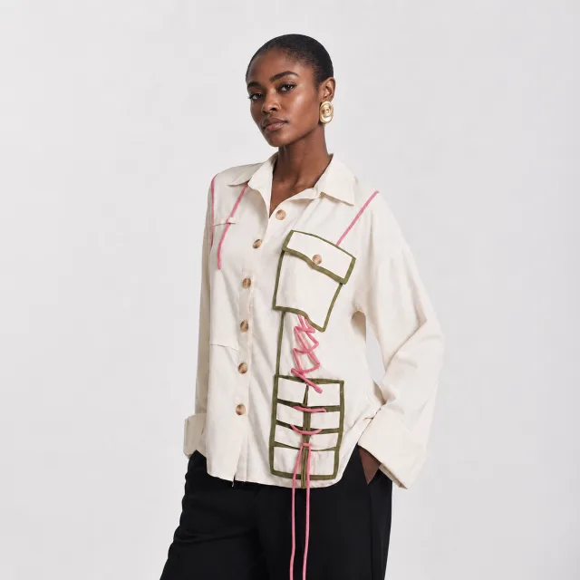 Cream Corset Utility Shirt