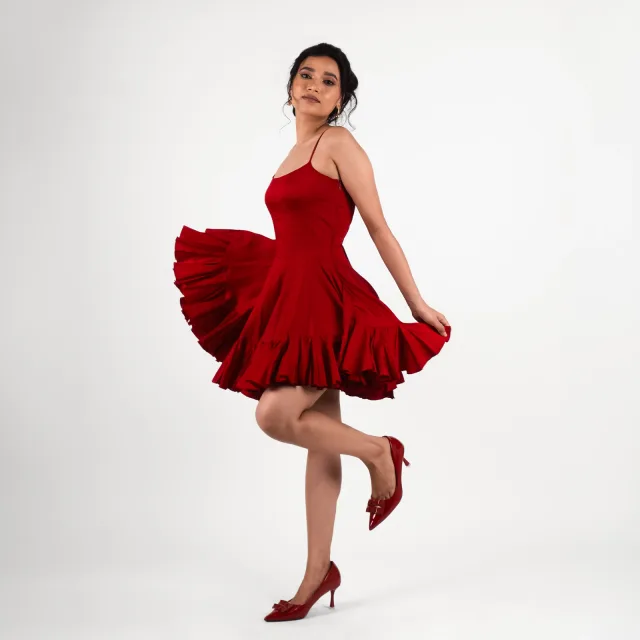 Scarlet Ruffle Mini Dress