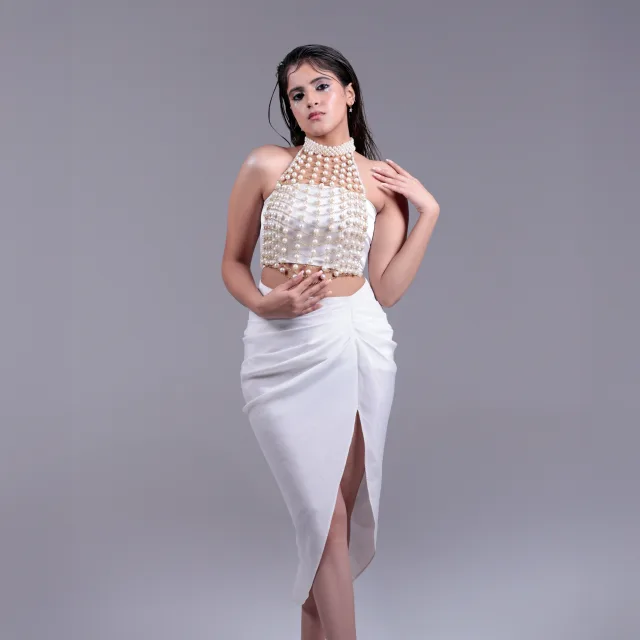Gilded Pearl Halter Crop Top