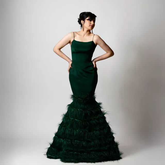Emerald Feathered Mermaid Gown