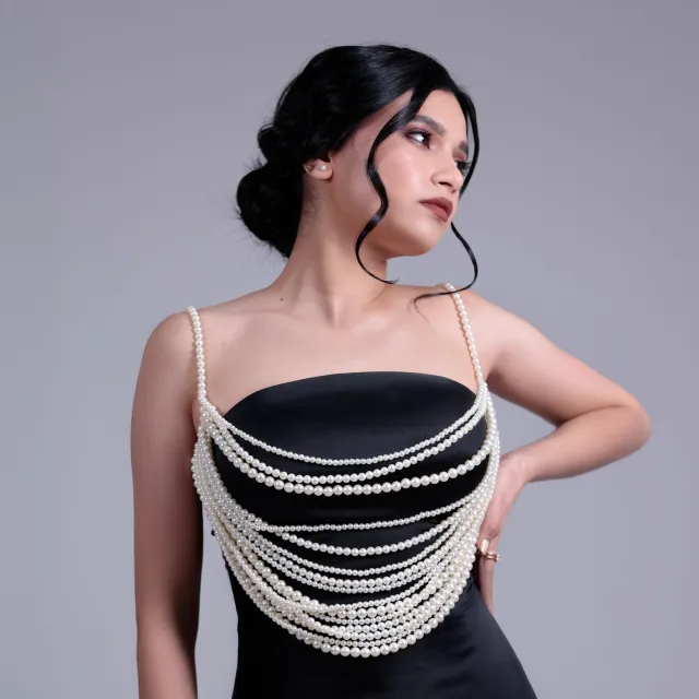 Opulent Pearl Draped Bodice Overlay
