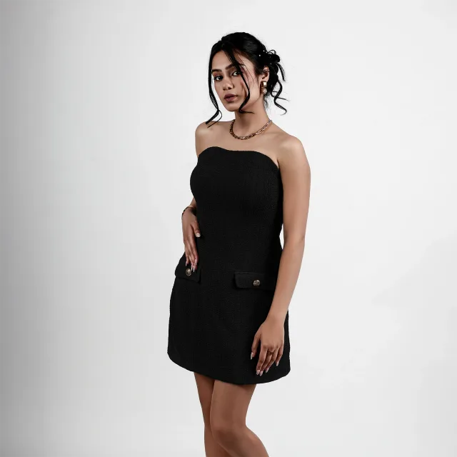 Noir Strapless Waffle Mini Dress