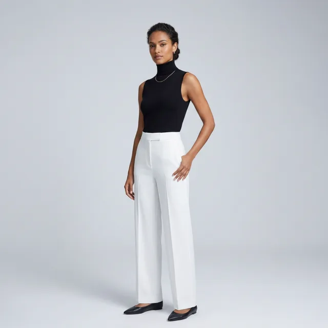 Ivory Wide-Leg Tailored Trousers