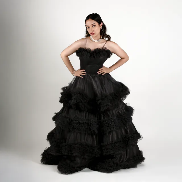 Noir Ruffled Tiered Gown