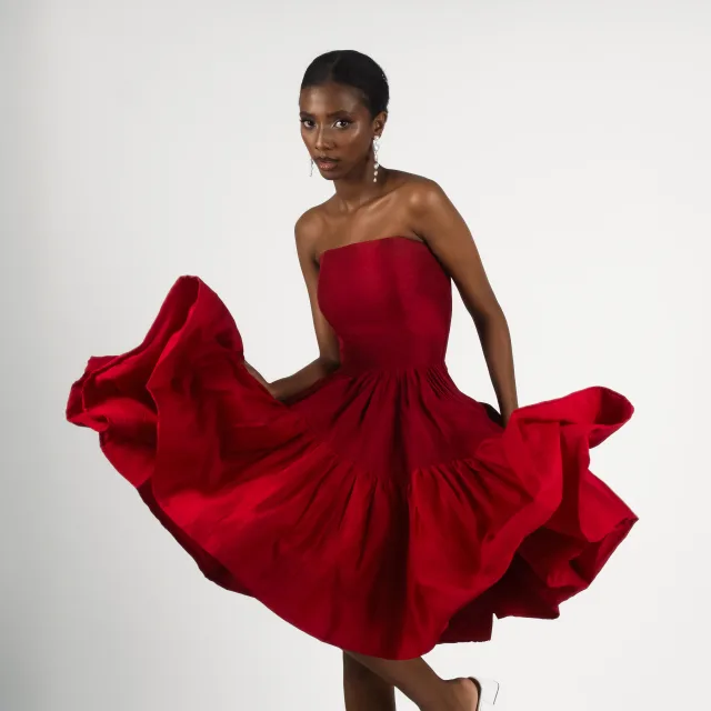 Crimson Silk Corset Mini Dress