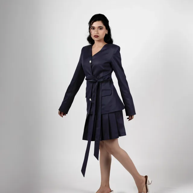Midnight Crepe Blazer Skirt Set