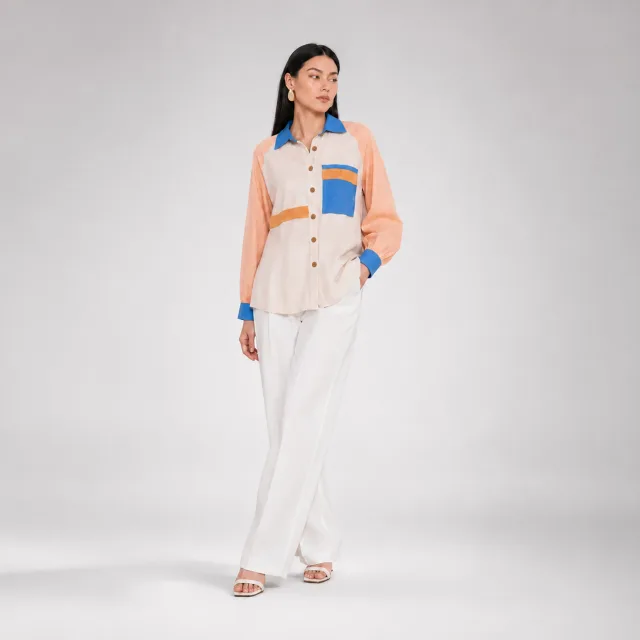 Tie-Back Colorblock Shirt