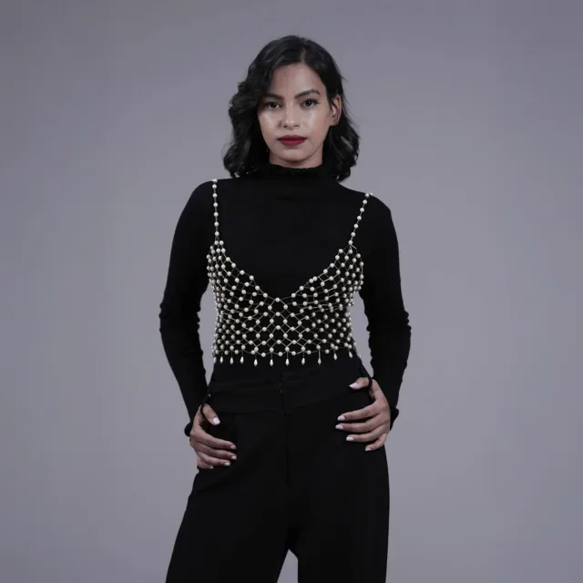 Gilded Pearl Mesh Bustier