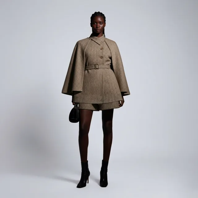 Herringbone Tweed Cape Short Ensemble