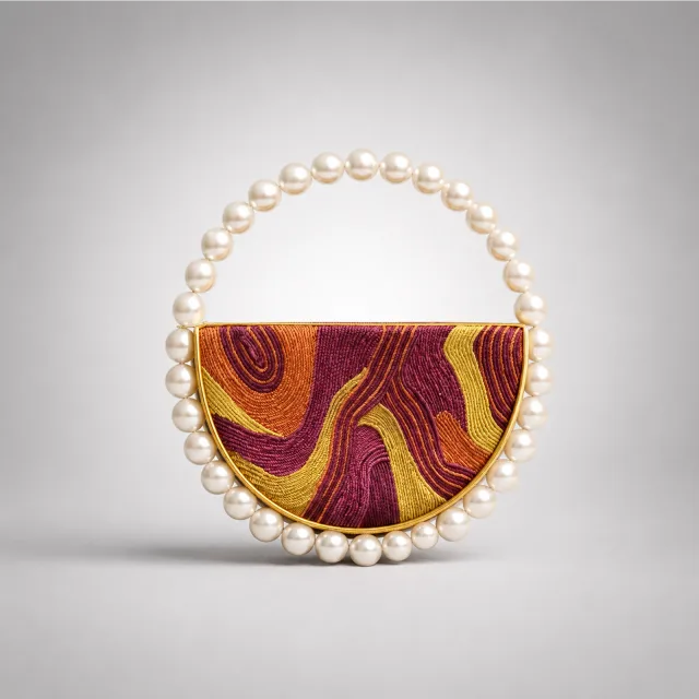 Artisan Embroidered Pearl Handle Clutch