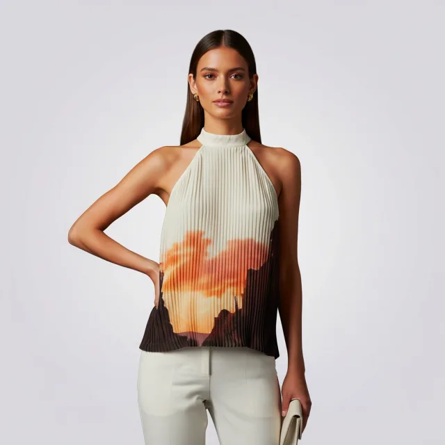 Sunset Pleated Halter Top