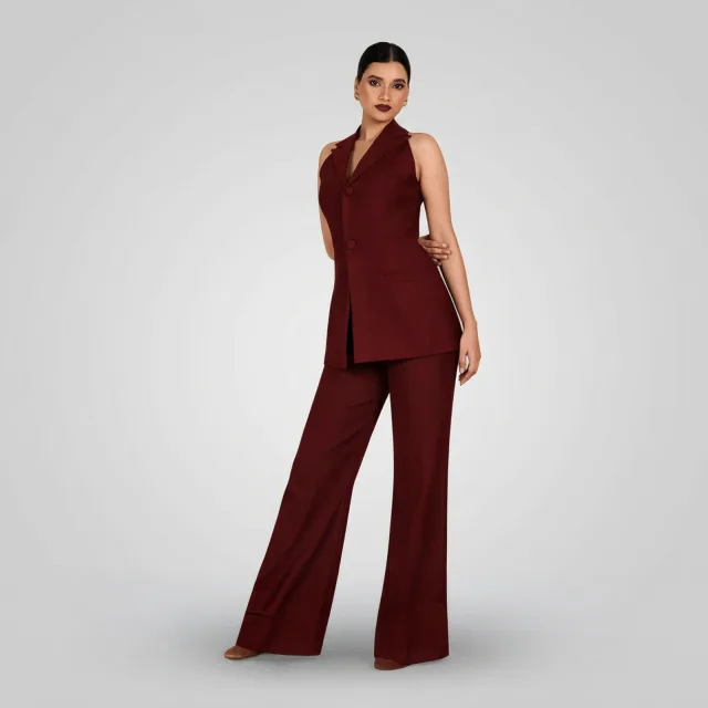 Crimson Crepe Vest & Trouser Set