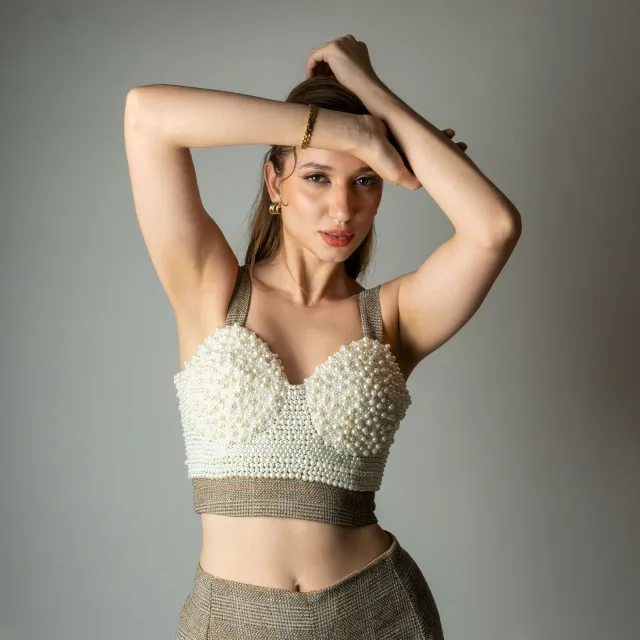 Heritage Tweed Pearl Embellished Top