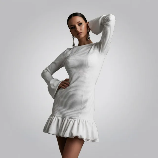 Bianca Ruffled Rib Mini Dress