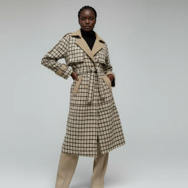 Tweed Checked Trench Coat