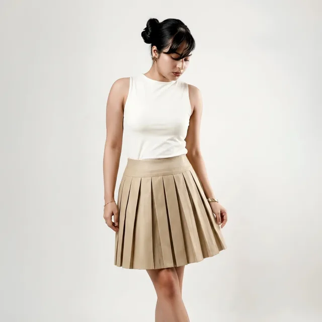 Camel Tailored Pleated Skirt