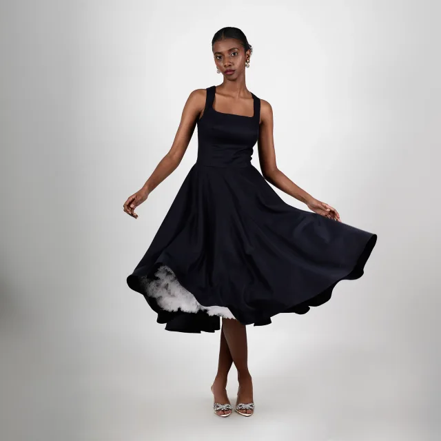 Midnight Square-Neckline Midi Dress