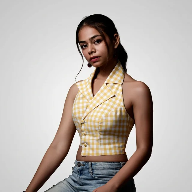 Citron Gingham Halter Top