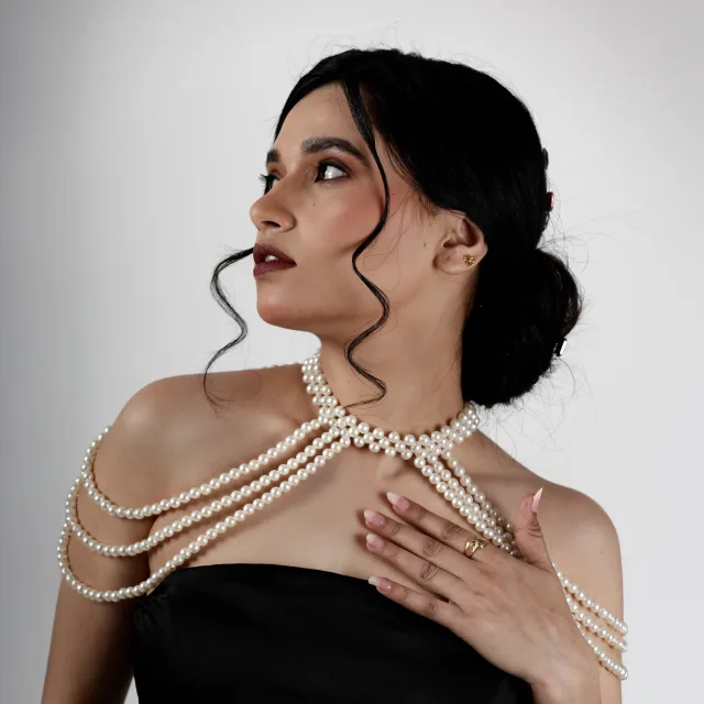 Opulent Draped Pearl Shoulder Accessory
