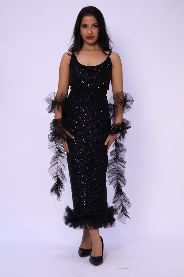 Sequin Embellished Black Gown