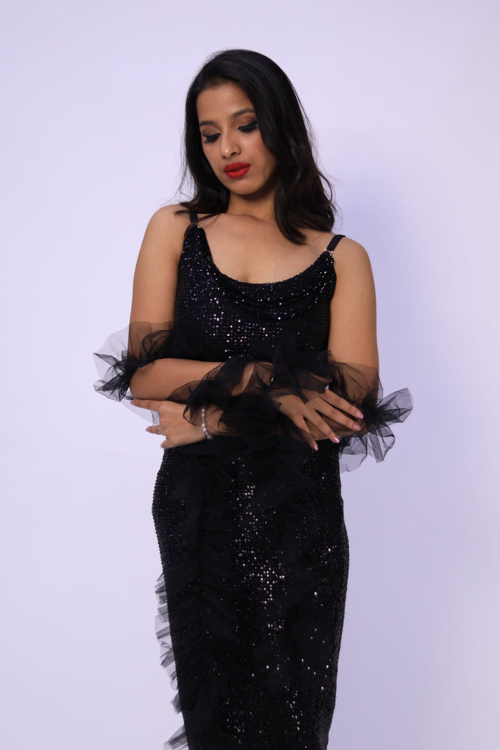 Sequin Embellished Black Gown