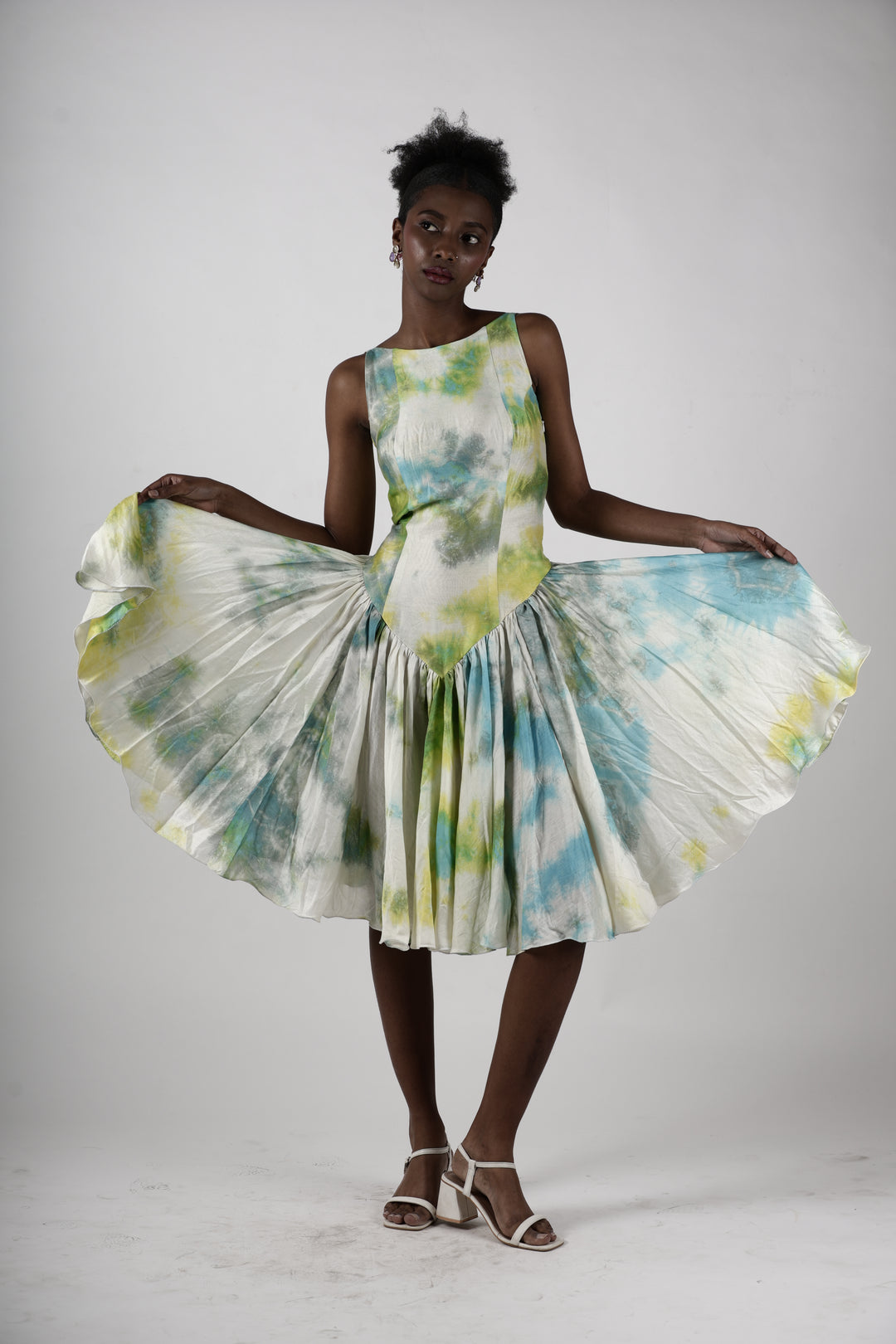 Whimsical Tie dye Gathered Midi Dress