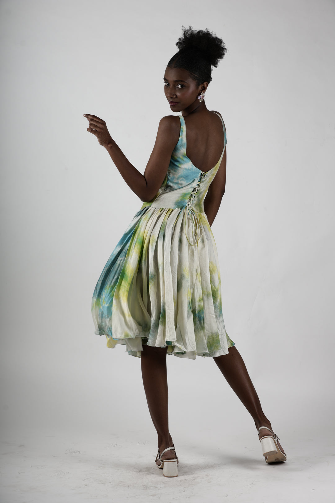Whimsical Tie dye Gathered Midi Dress