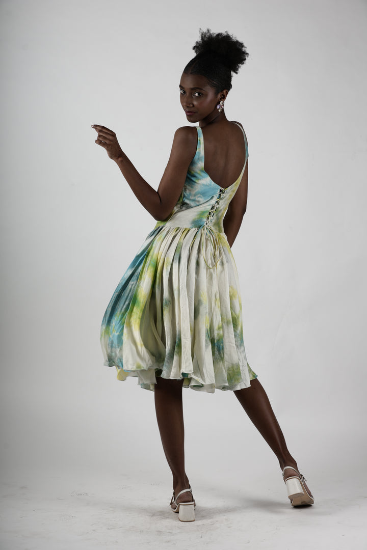 Whimsical Tie dye Gathered Midi Dress