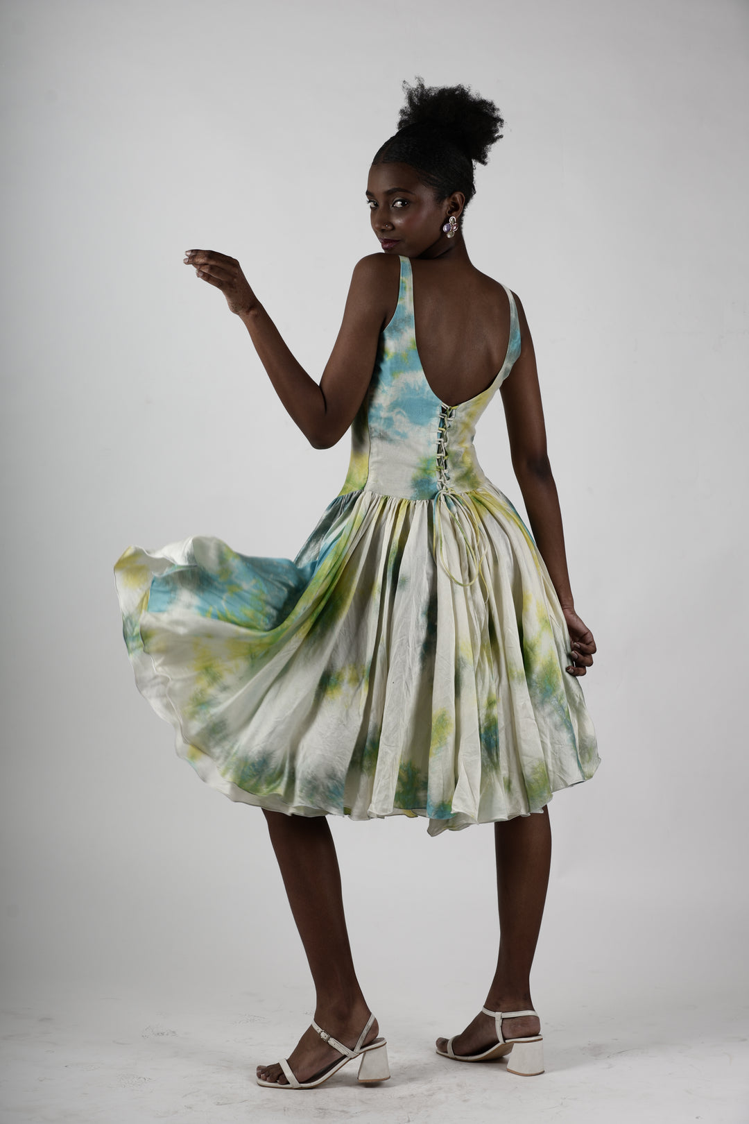 Whimsical Tie dye Gathered Midi Dress