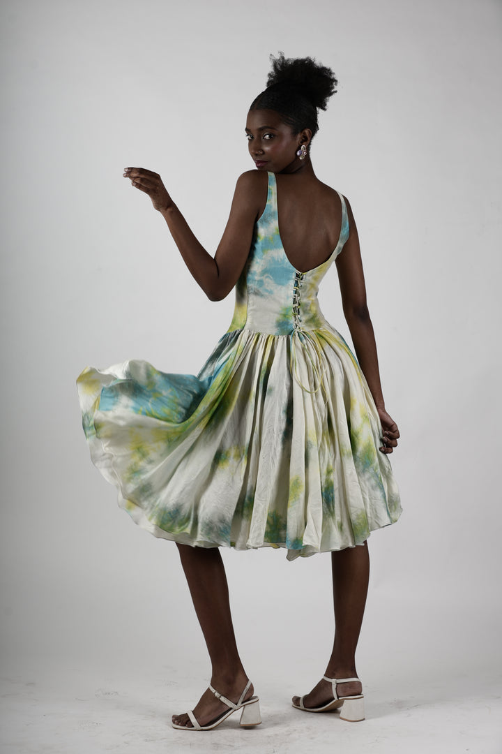 Whimsical Tie dye Gathered Midi Dress