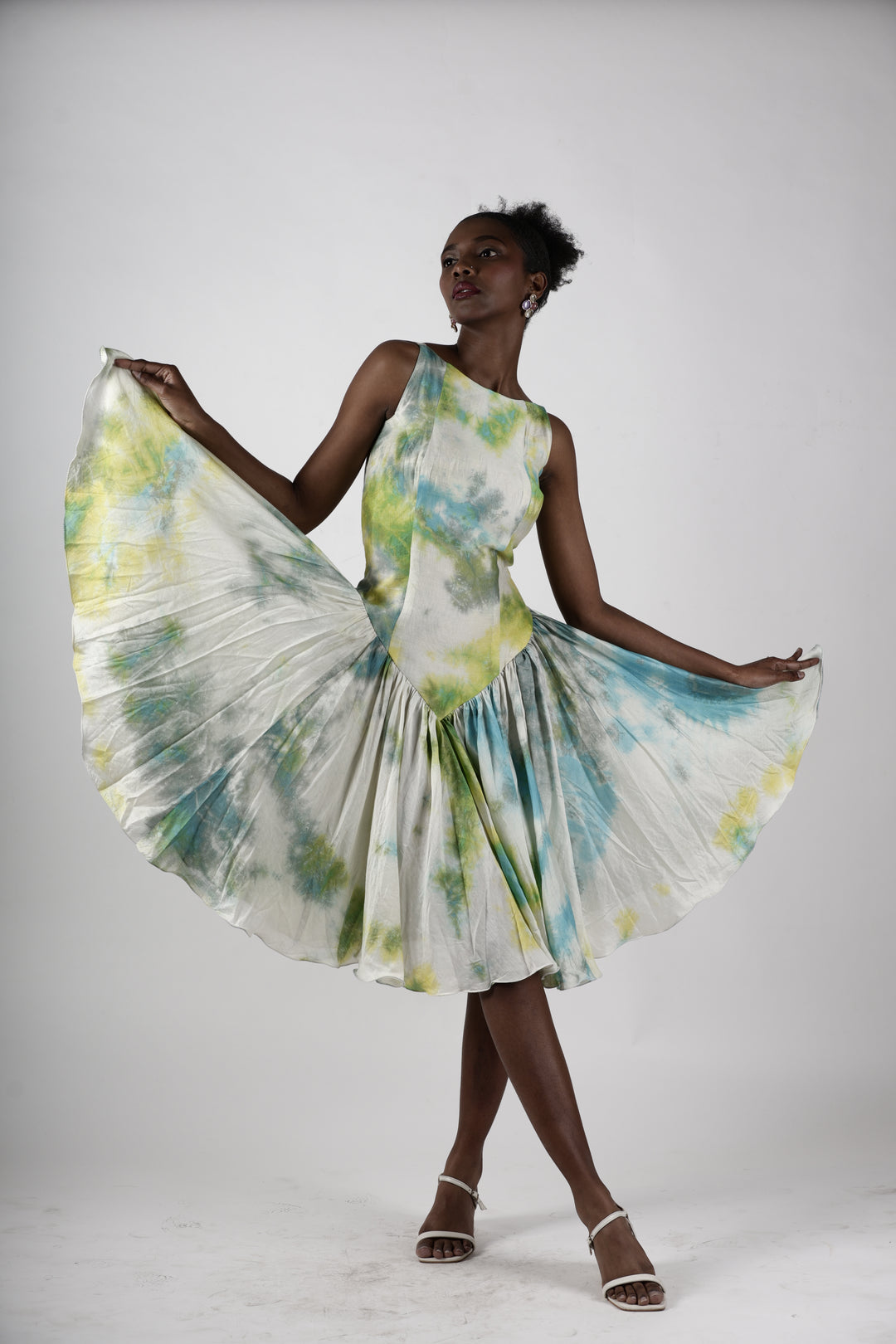 Whimsical Tie dye Gathered Midi Dress