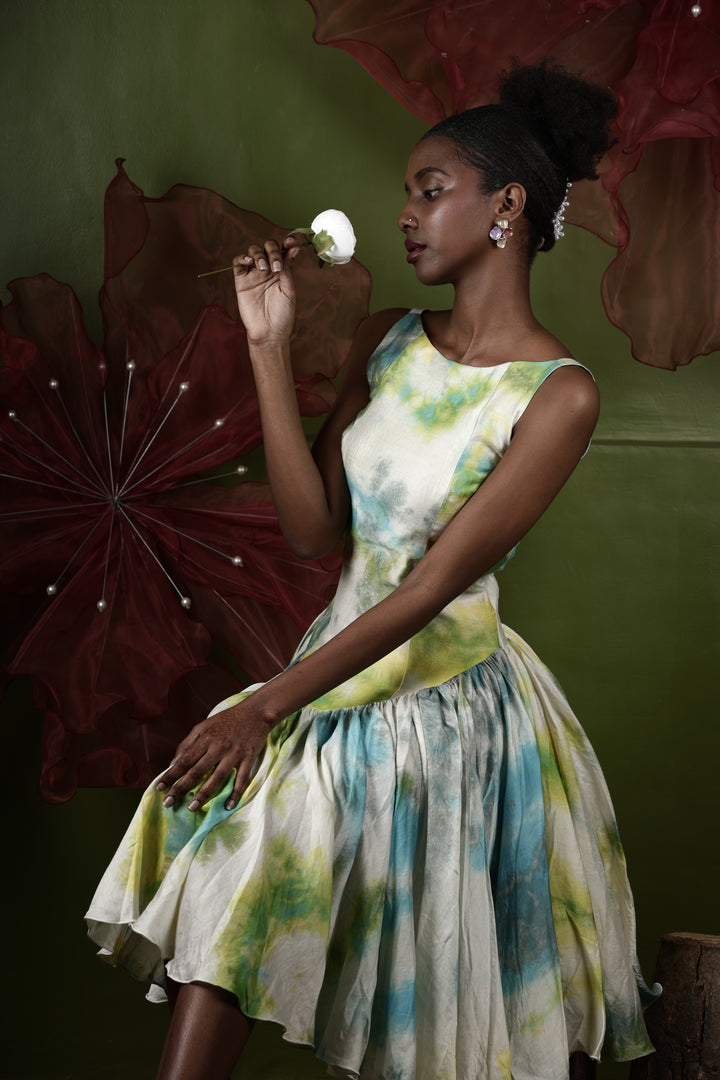 Whimsical Tie dye Gathered Midi Dress